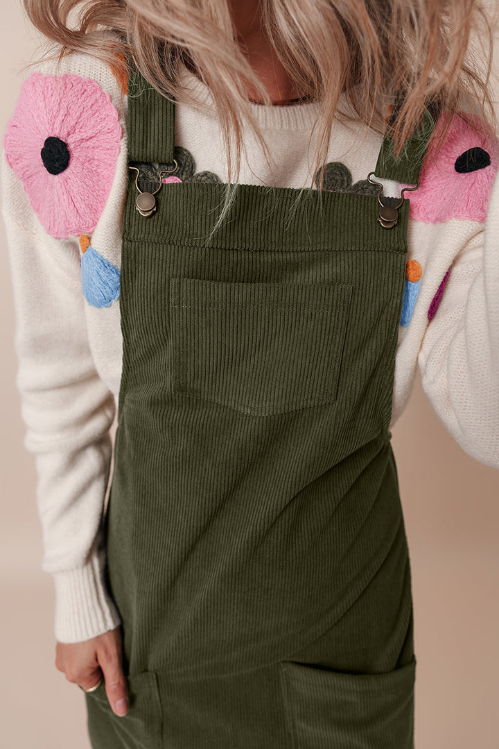 Solid Front Pockets Sleeveless Corduroy Overall Dress