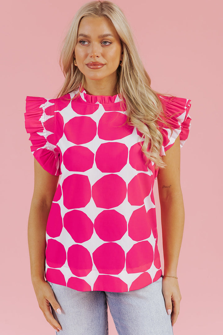 Bubblegum Pattern Frilled Collar Flutter Sleeve Top
