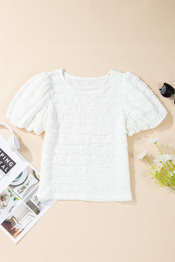 frilled lace trim bubble sleeve blouse