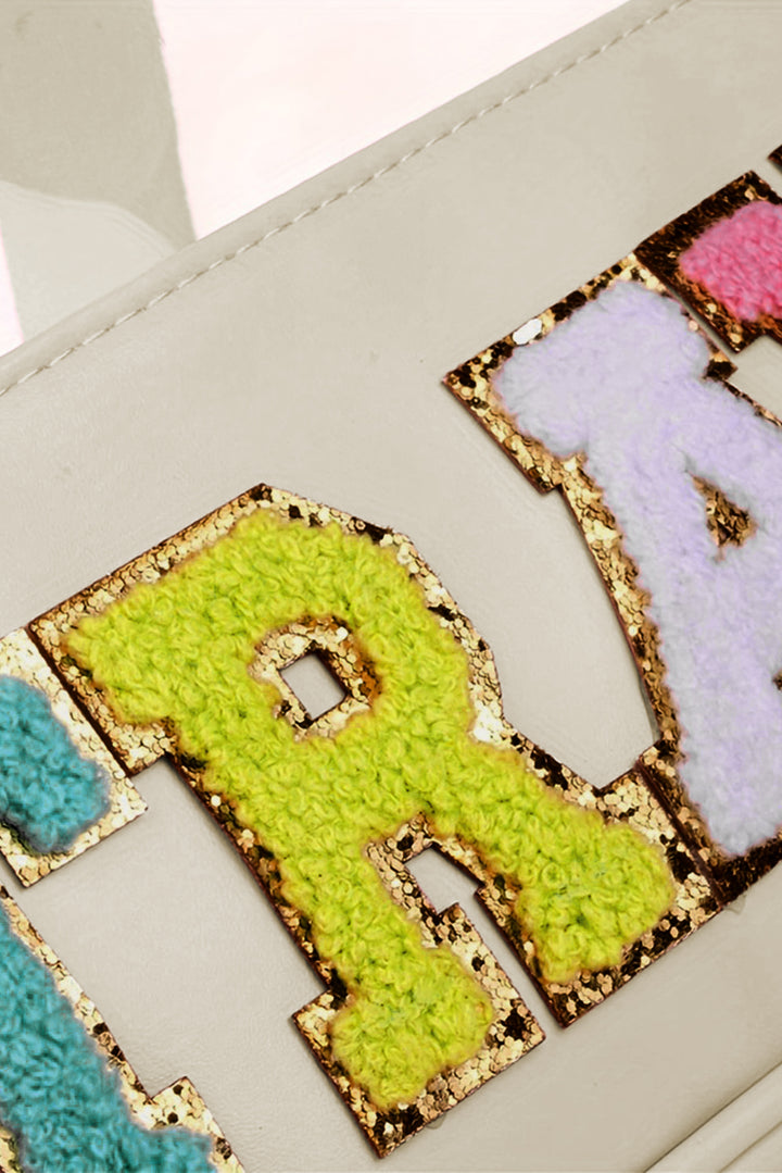 Trousse de maquillage TRAVEL en PVC transparent avec lettres en chenille