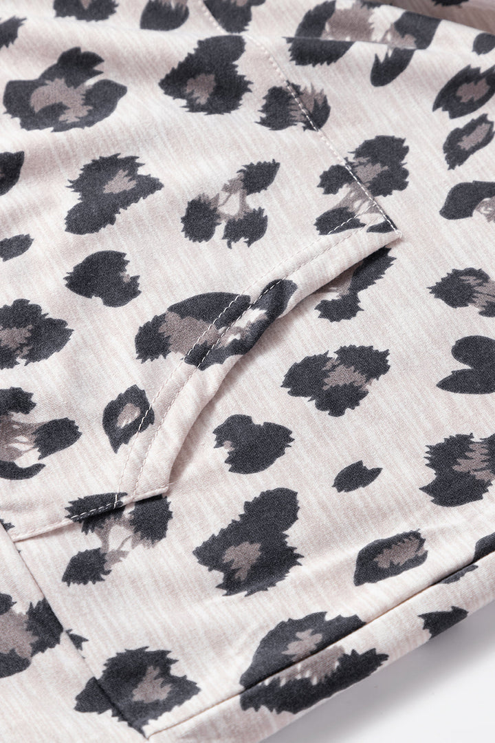 leopard print drawstring hoodie and skinny pants lounge set