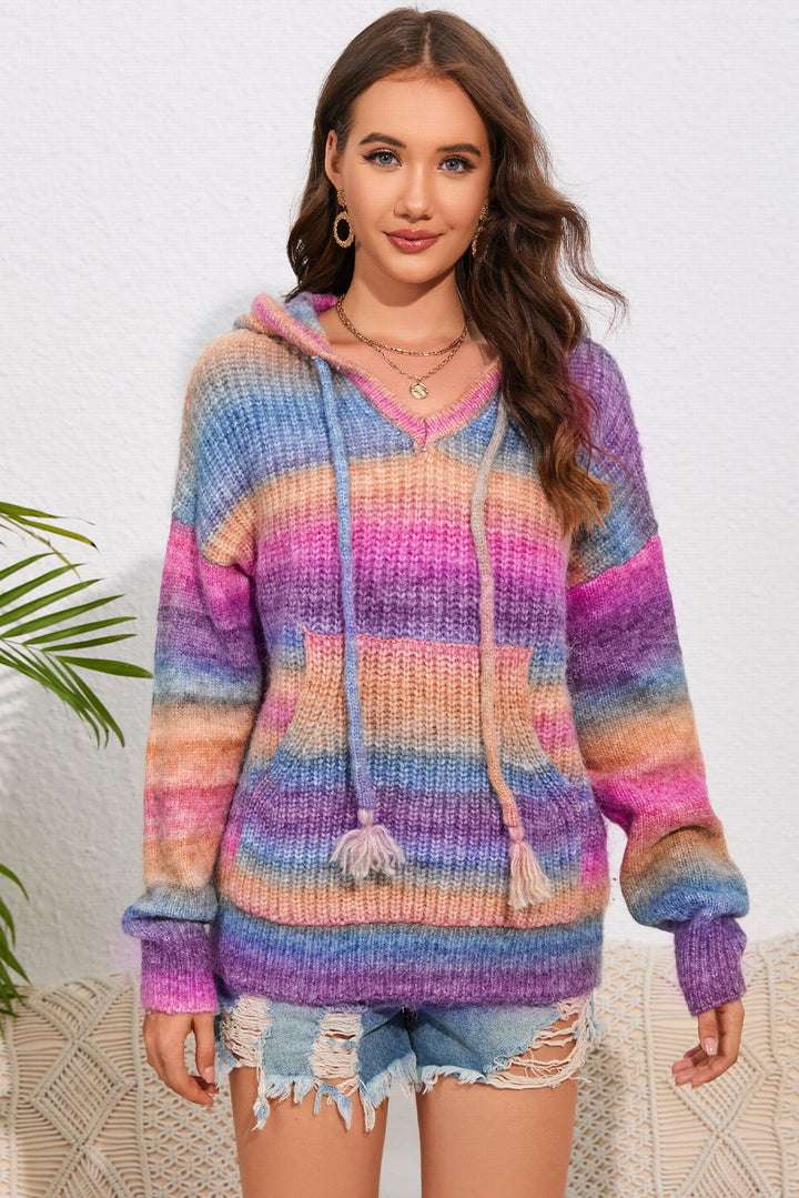 Multicolor Ombre Kangaroo Pocket Hooded Sweater