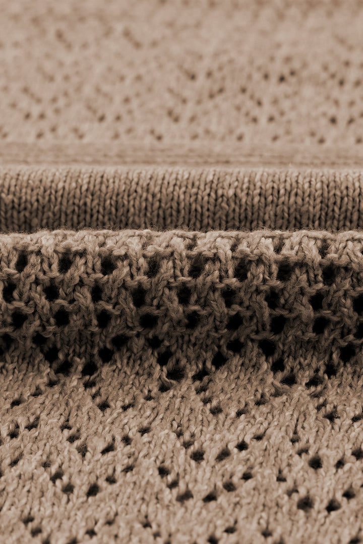 eyelet pattern detail v neck drop shoulder sweater 2