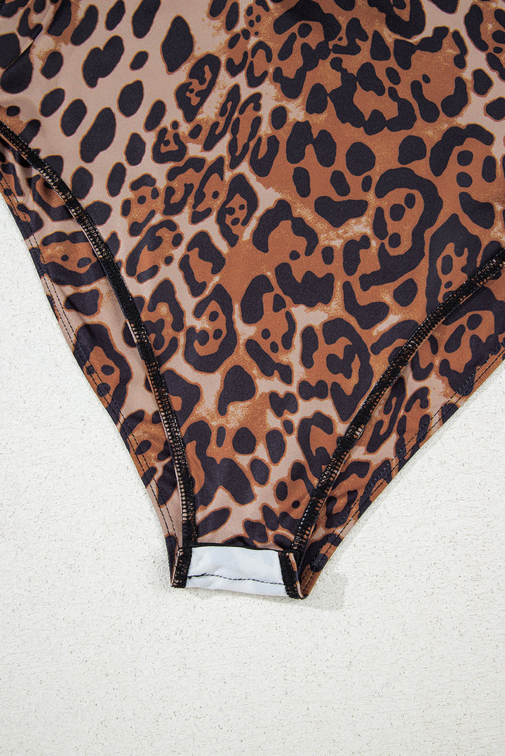 Spaghetti Straps Ruched Leopard Bodysuit