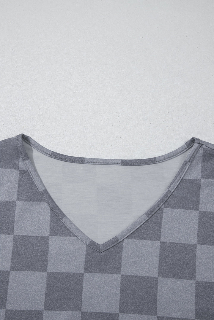 checkered v neck tee drawstring shorts lounge set 2