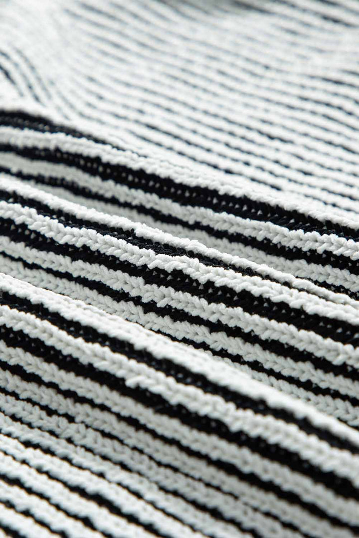 striped textured knit contrast edge loose sweater 1