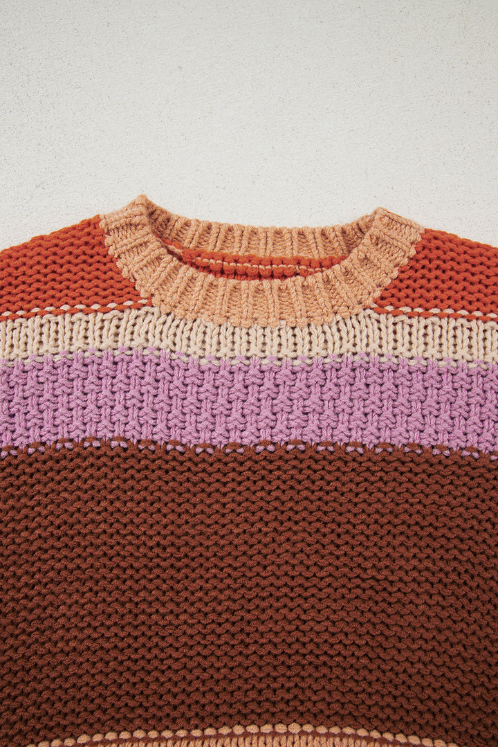 Kurzer, grob gestrickter Pullover mit Colorblock-Muster und überschnittener Schulter