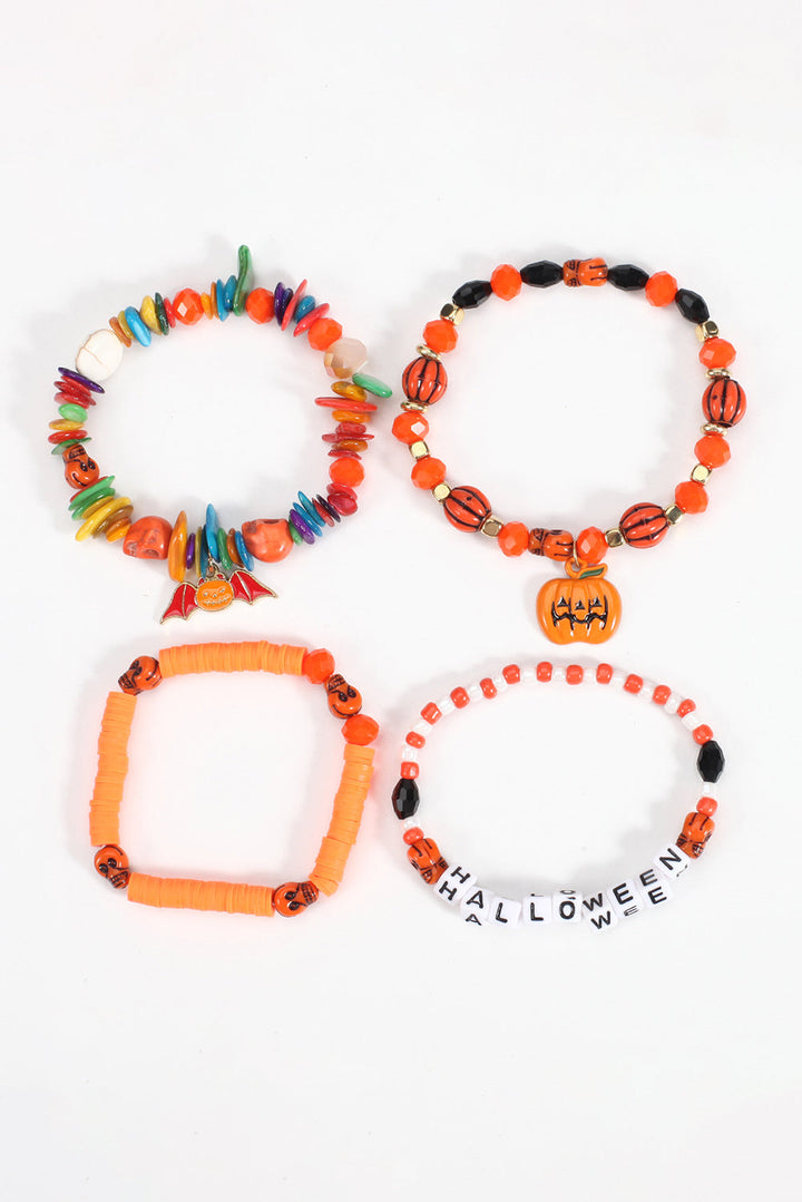 4-teiliges Halloween-Armbandset mit Kürbis-Fledermaus-Spinnen-Motiv