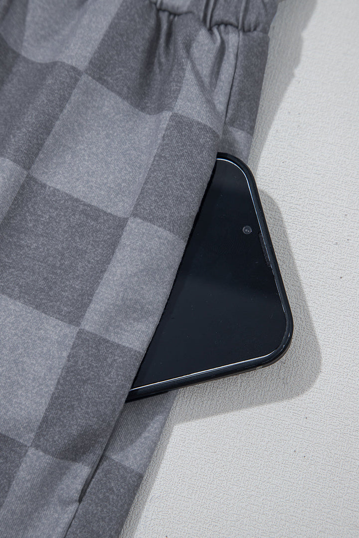 checkered v neck tee drawstring shorts lounge set 2