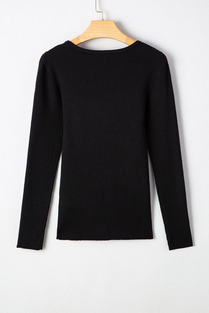 Ribbed Knit Cold Shoulder Sweater