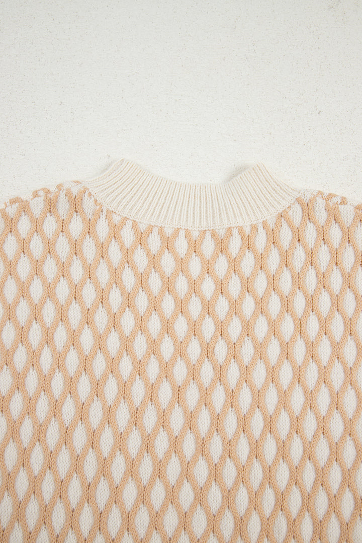 Rhombus Textured Knit Mock Neck Sweater