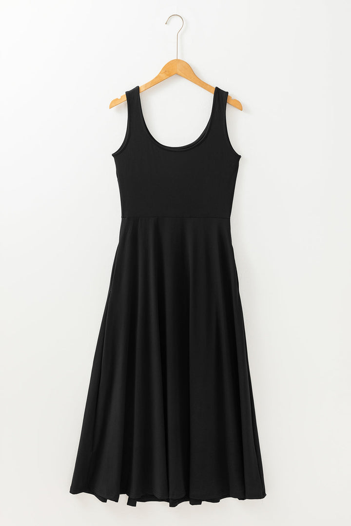 Sleeveless Scoop Neck Flared Split Midi Dress