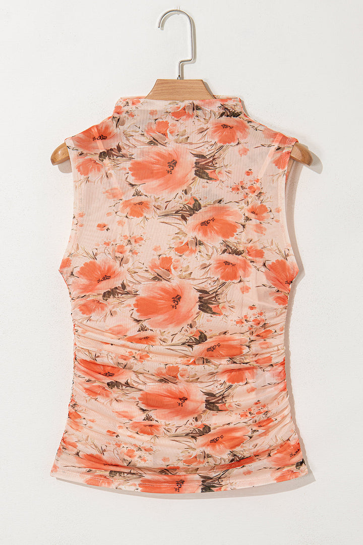 Mesh Floral Printed Slim Fit Tank Top