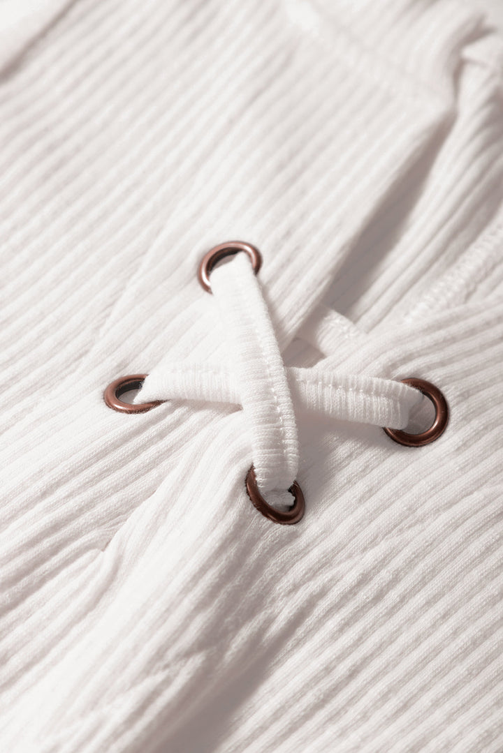 ribbed texture lace patchwork short sleeve top