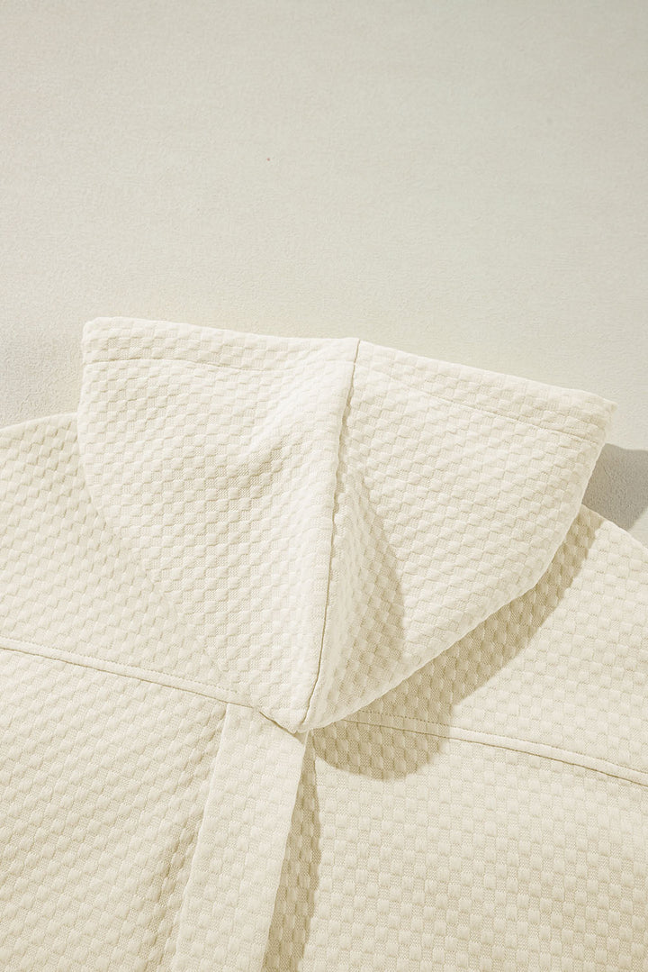 Textured Buttoned Neckline Side Pockets Hoodie