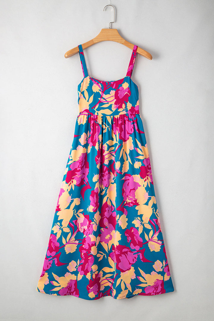 Floral High Waist Sleeveless Flared Long Dress