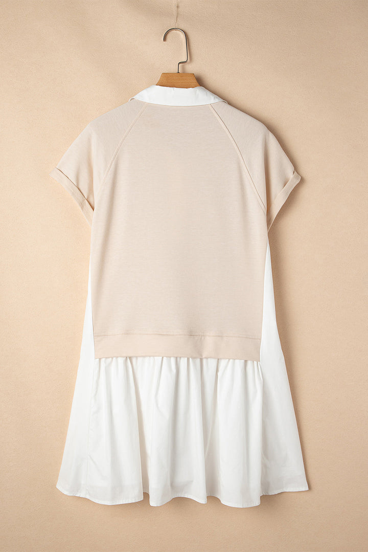 Shirt Collar Buttoned Patchwork Short Sleeve Mini Dress