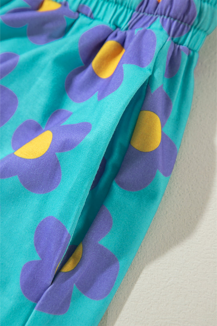 flower print long sleeve shirt shorts pajamas set 2