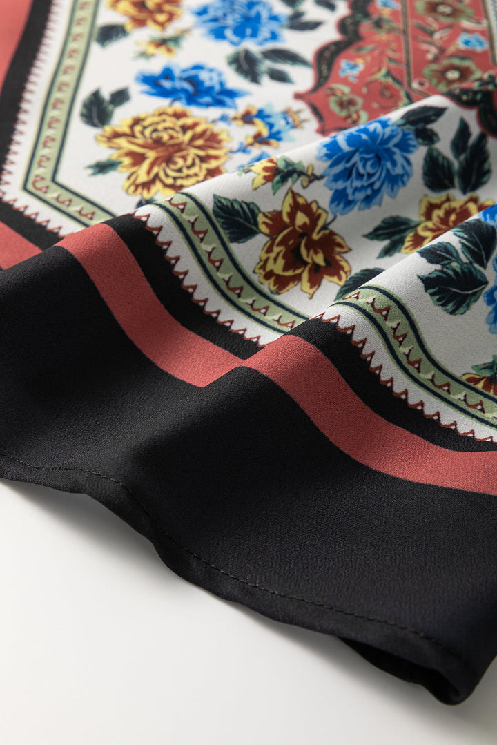 Mixed Floral Chevron Pattern Dip Hem Spaghetti Straps Tank