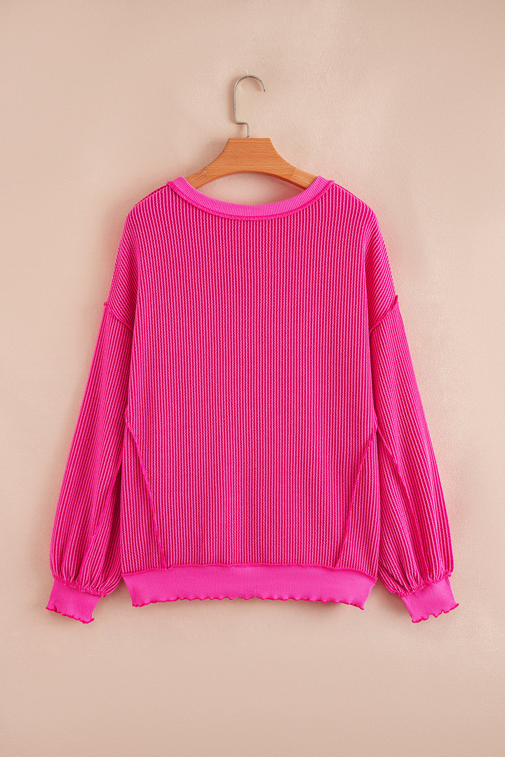 Pink Twisted Rib Uneven Hem Drop Shoulder Loose Knit Top