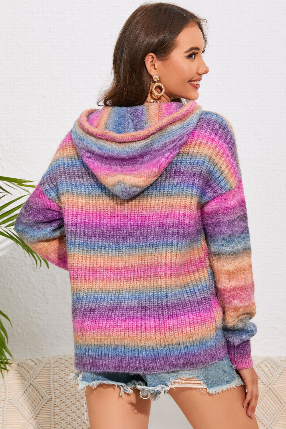 Multicolor Ombre Kangaroo Pocket Hooded Sweater