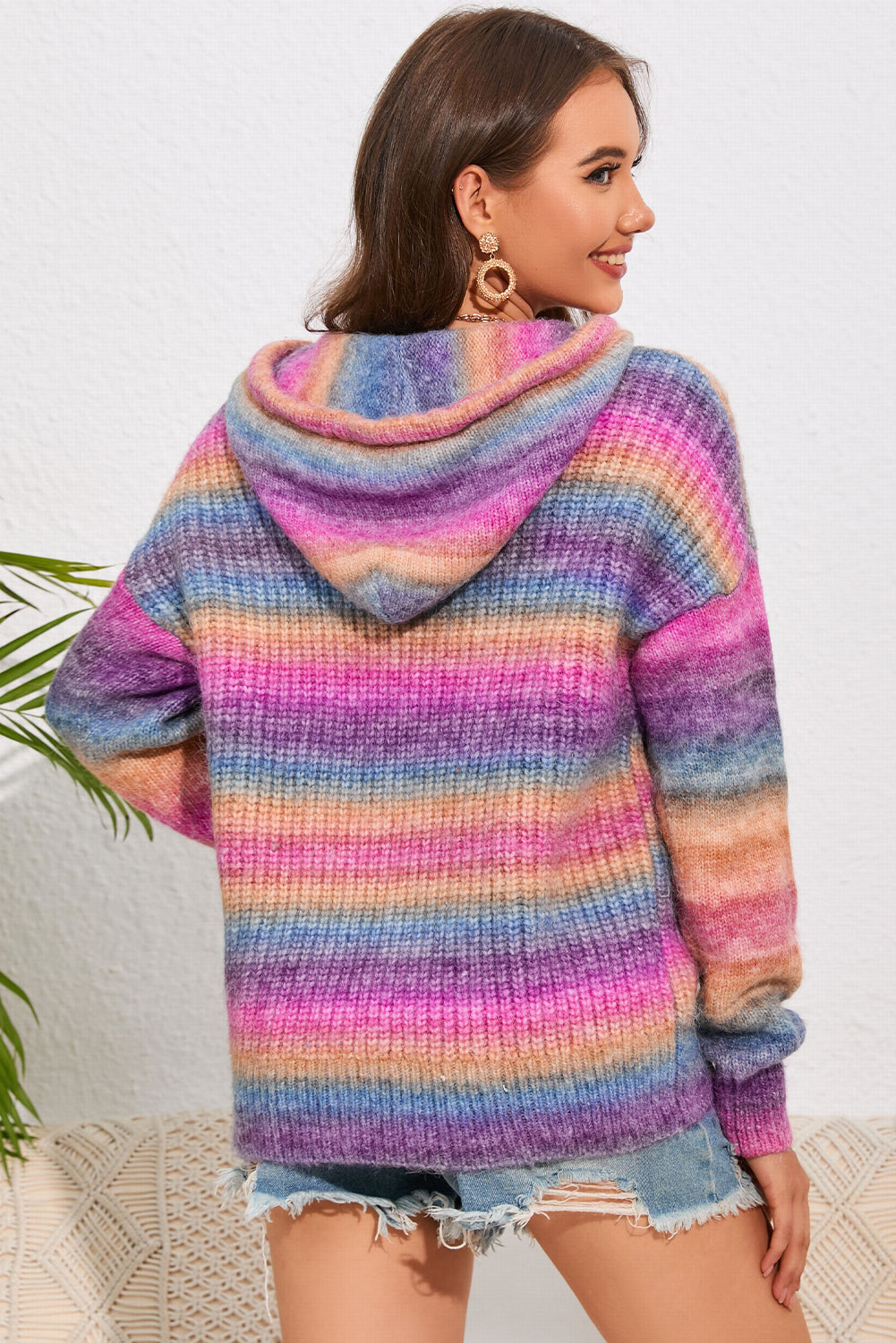 Multicolor Ombre Kangaroo Pocket Hooded Sweater