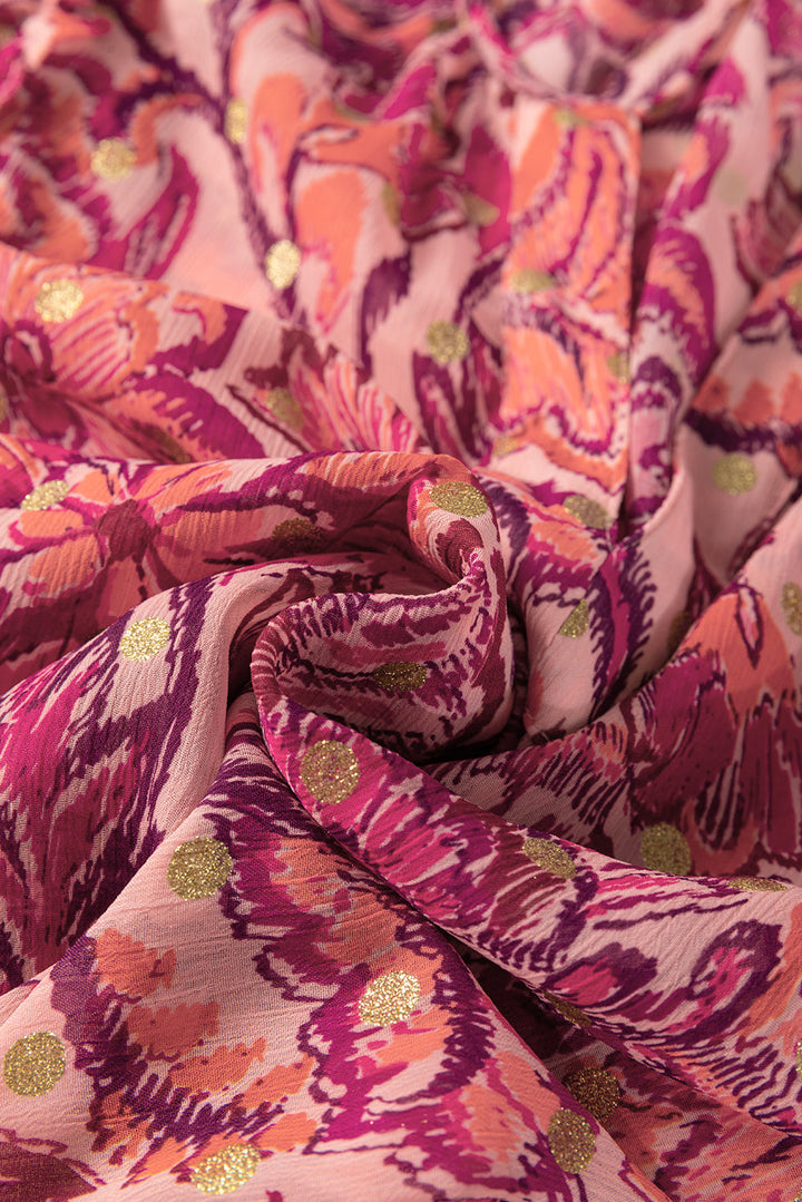 floral print ruffled puff short sleeve blouse