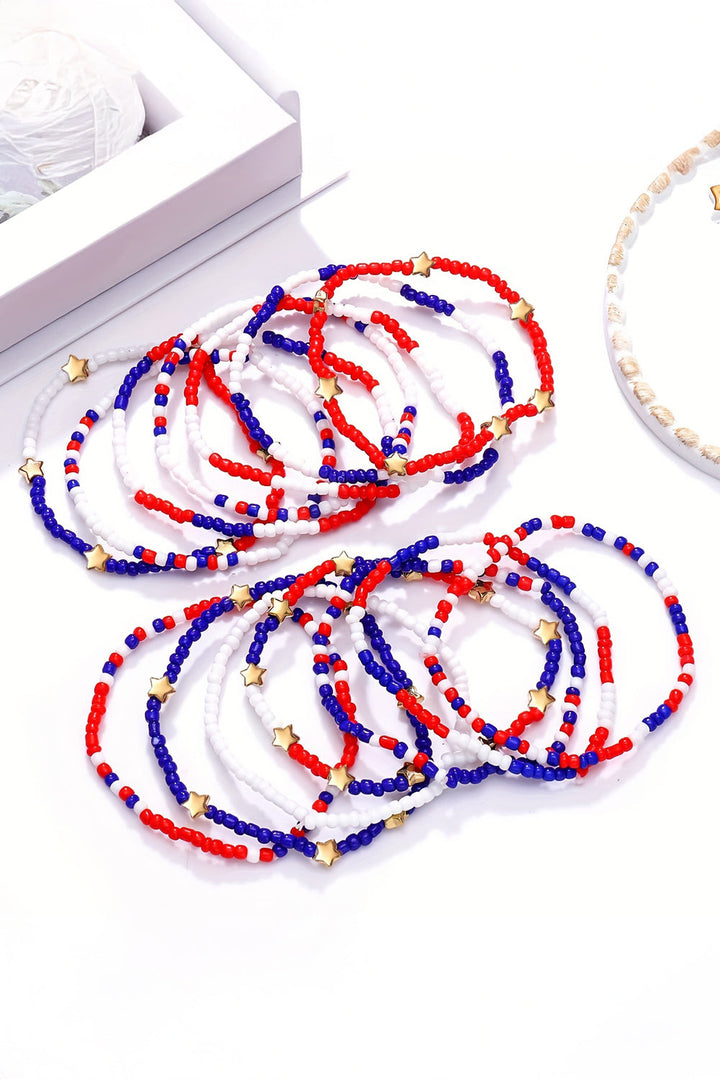 Mehrlagiges Armband-Set mit Perlen und Stern mit amerikanischer Flagge