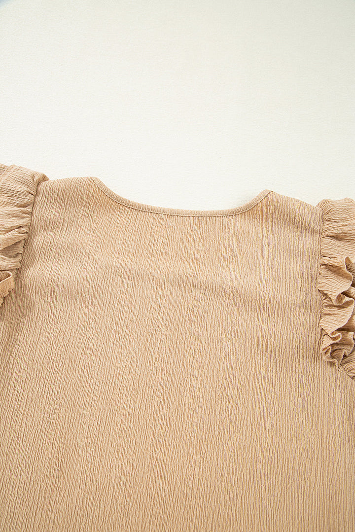 Ruffled Tiered Sleeve Square Neck Textured Top