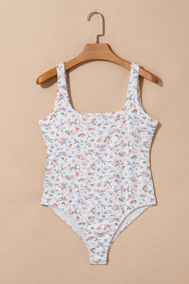 Floral Textured Square Neck Sleeveless Bodysuit