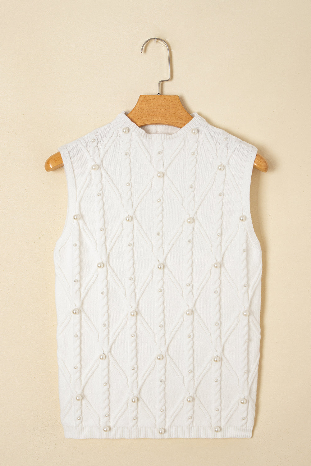 Pearled High Neck Textured Knit Sweater Vest