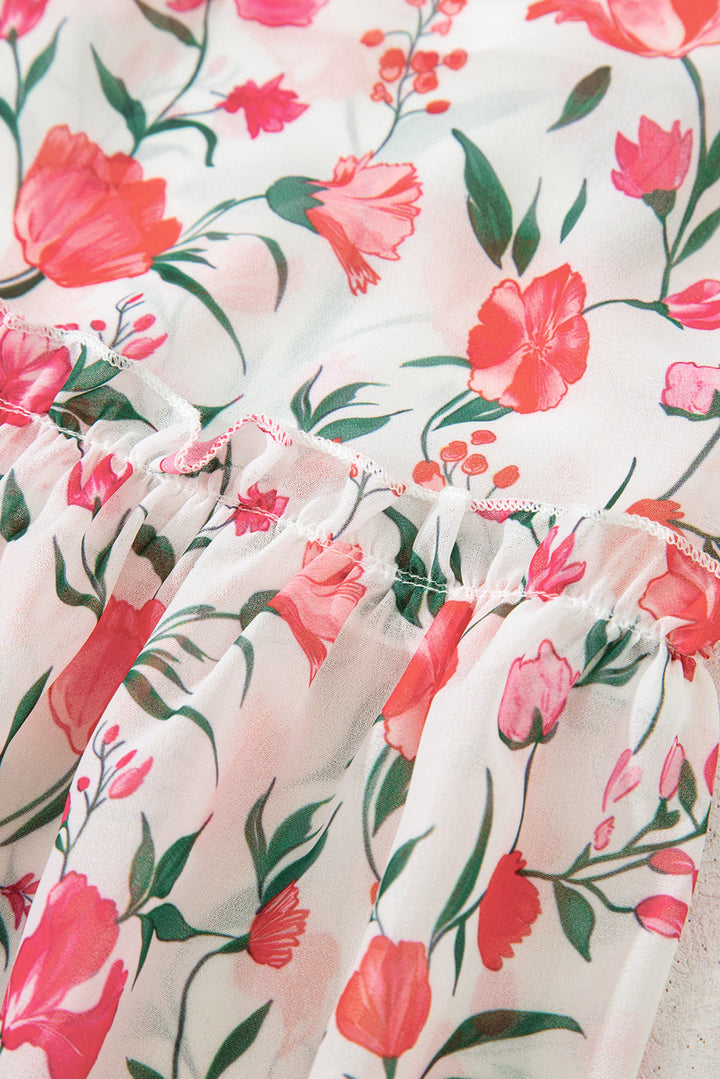 floral puff sleeve square neck empire waist tiered maxi dress