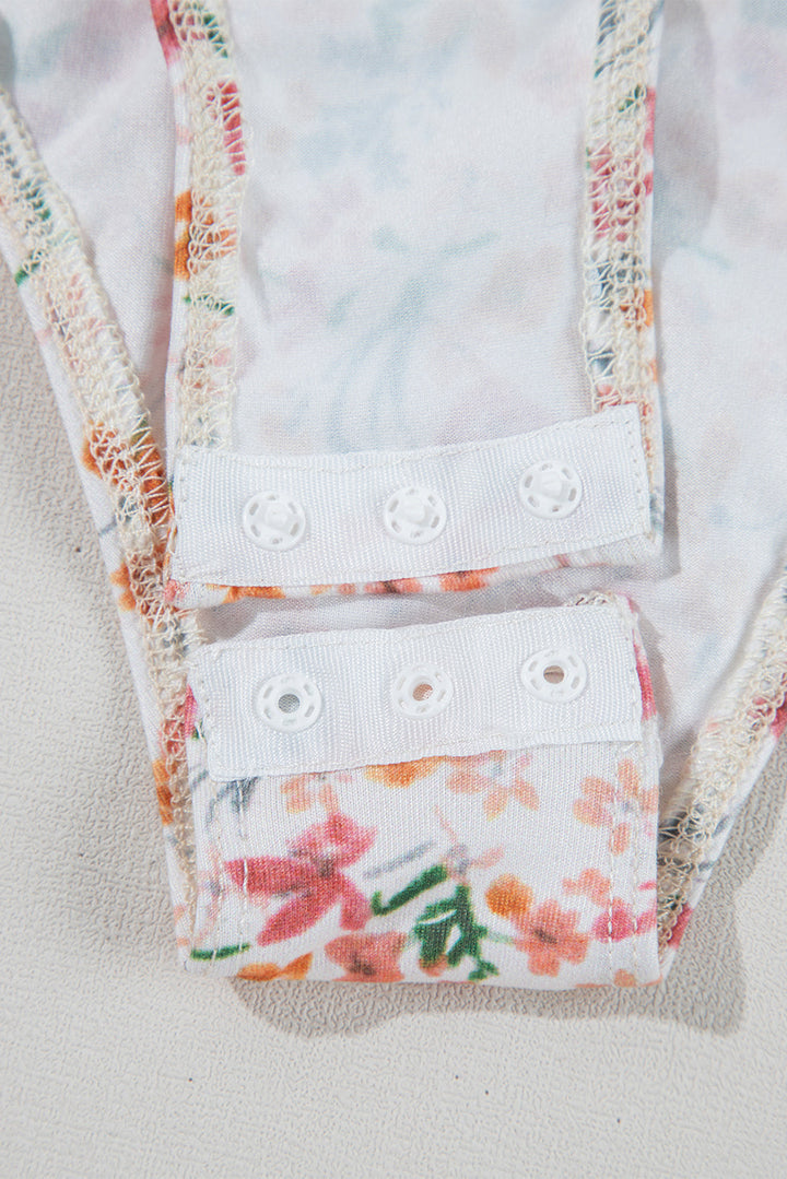 Short Sleeve Floral Ruched Sweetheart Bodysuit