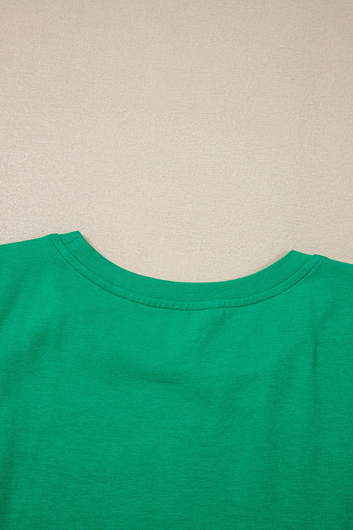 Embroidered Ruffled Sleeve Slim Fit Crew Neck Top