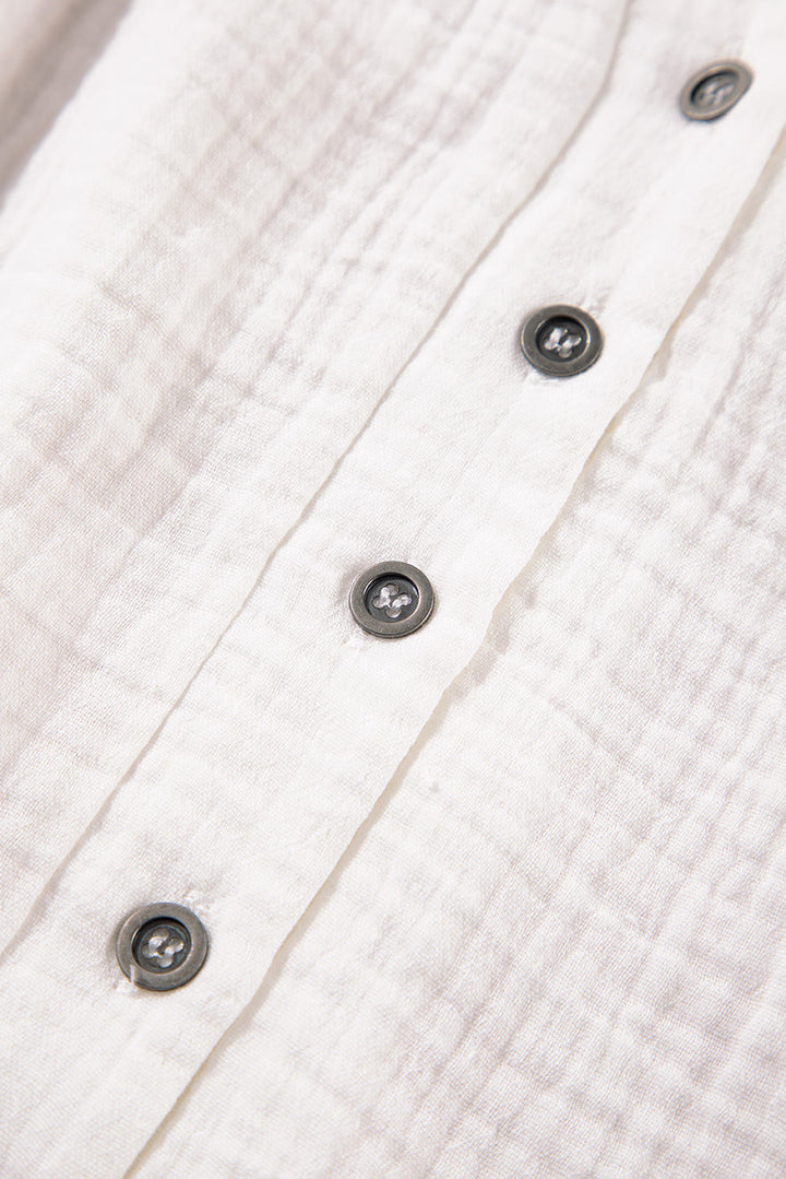 textured short sleeve buttons frayed blouse