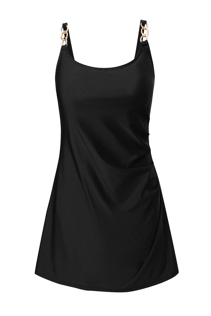 grommet shoulder strap pleated swim dress