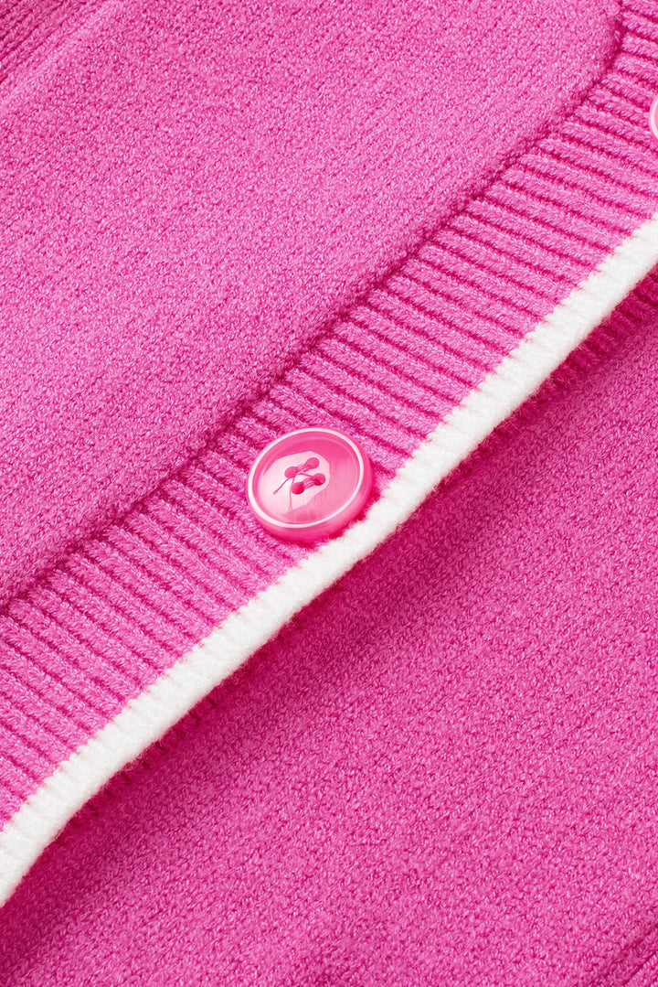 Color Contrast Side Pockets Button V Neck Cardigan