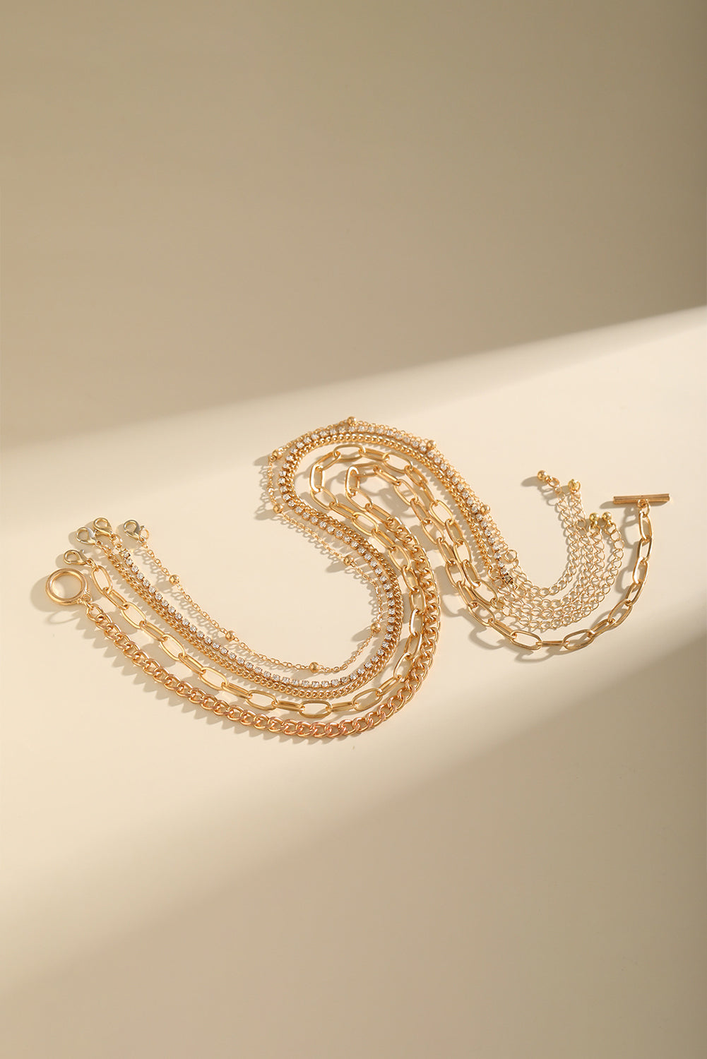 5-teiliges Halsketten-Set mit mehrlagiger Kette und Strasssteinen