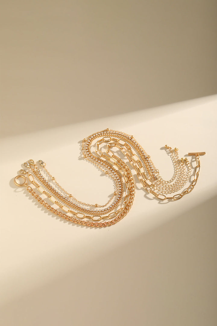 5-teiliges Halsketten-Set mit mehrlagiger Kette und Strasssteinen