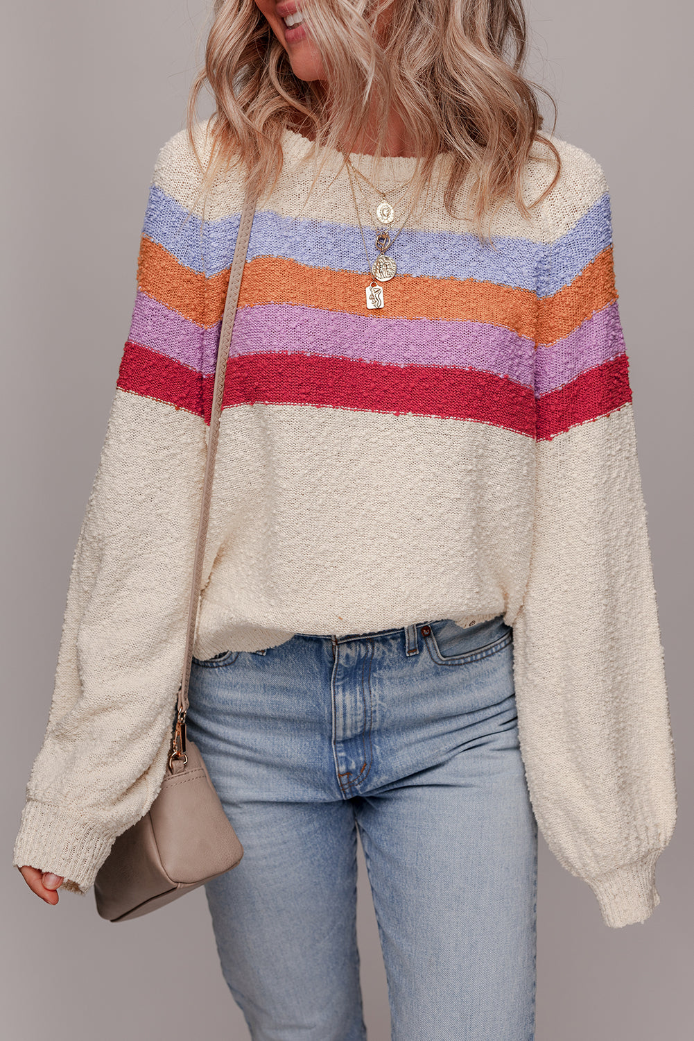 Striped Color Block Loose Sleeve Chic Sweater