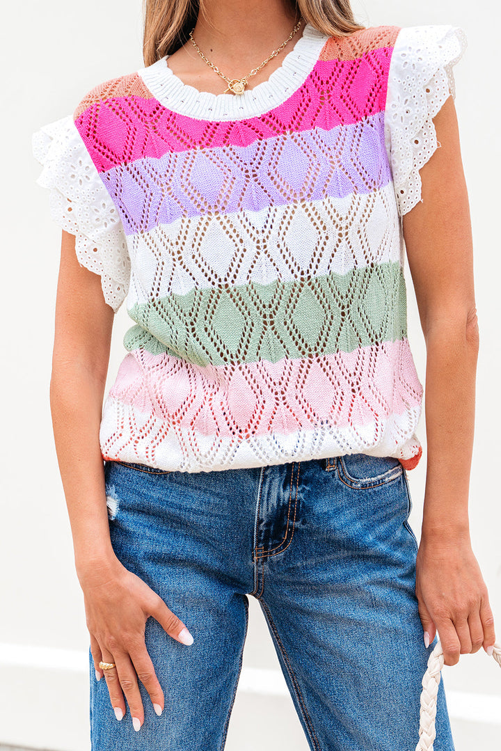 colorblock hollowed knit scallop edge sweater vest