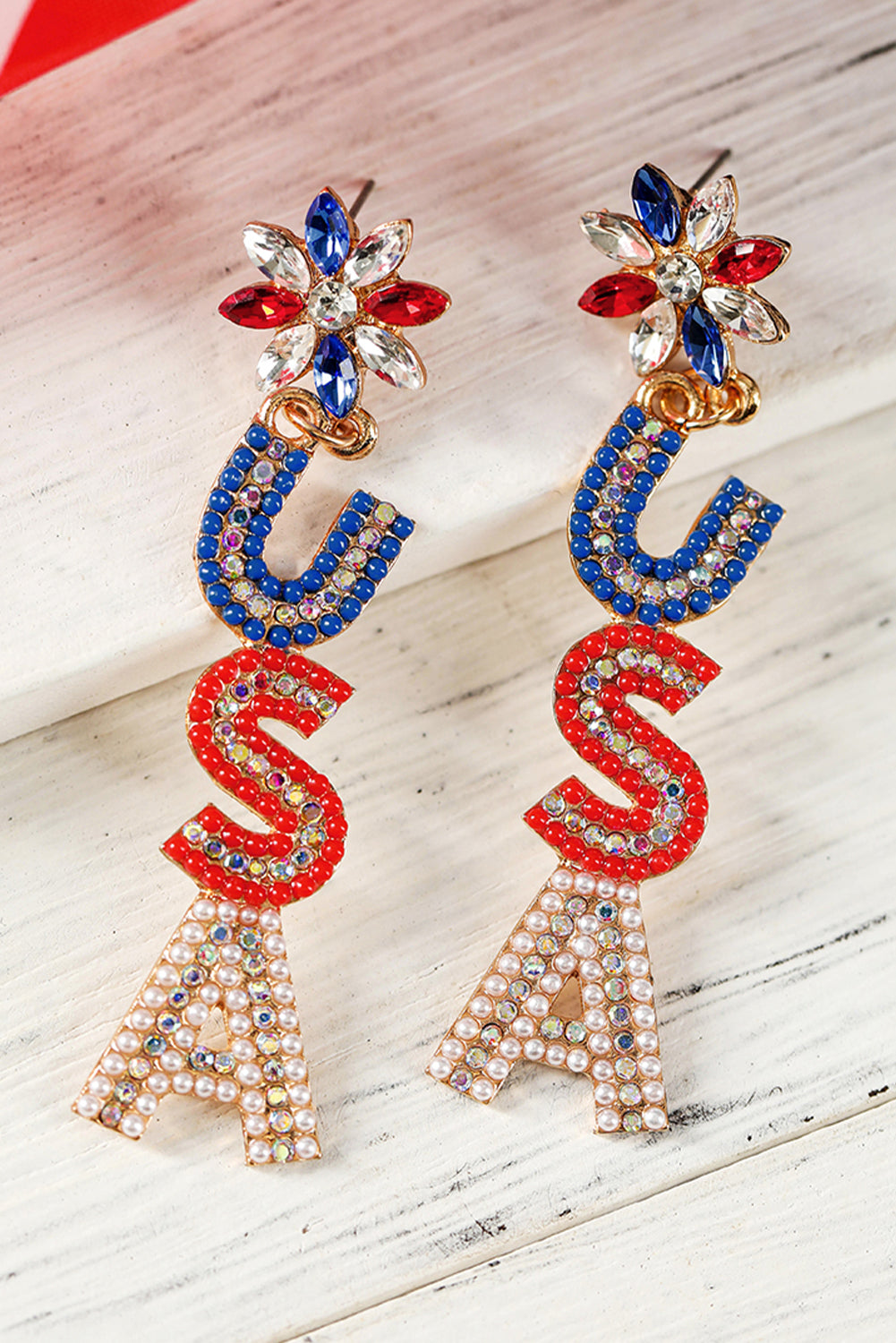 Perlen Strass Colorblock USA Ohrringe