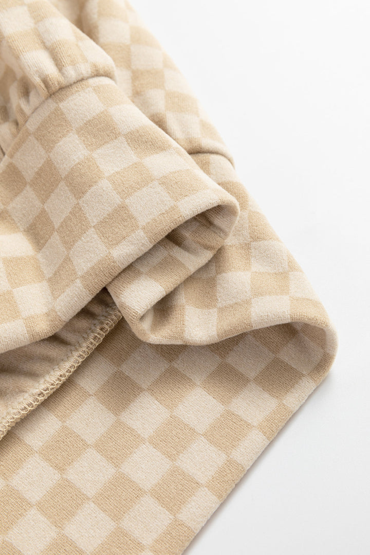 Checkered Print Kangaroo Pocket Drawstring Hoodie