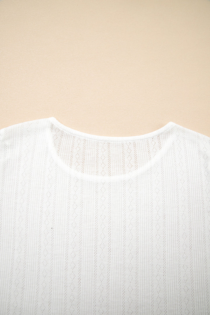 scalloped lace trim jacquard textured t shirt