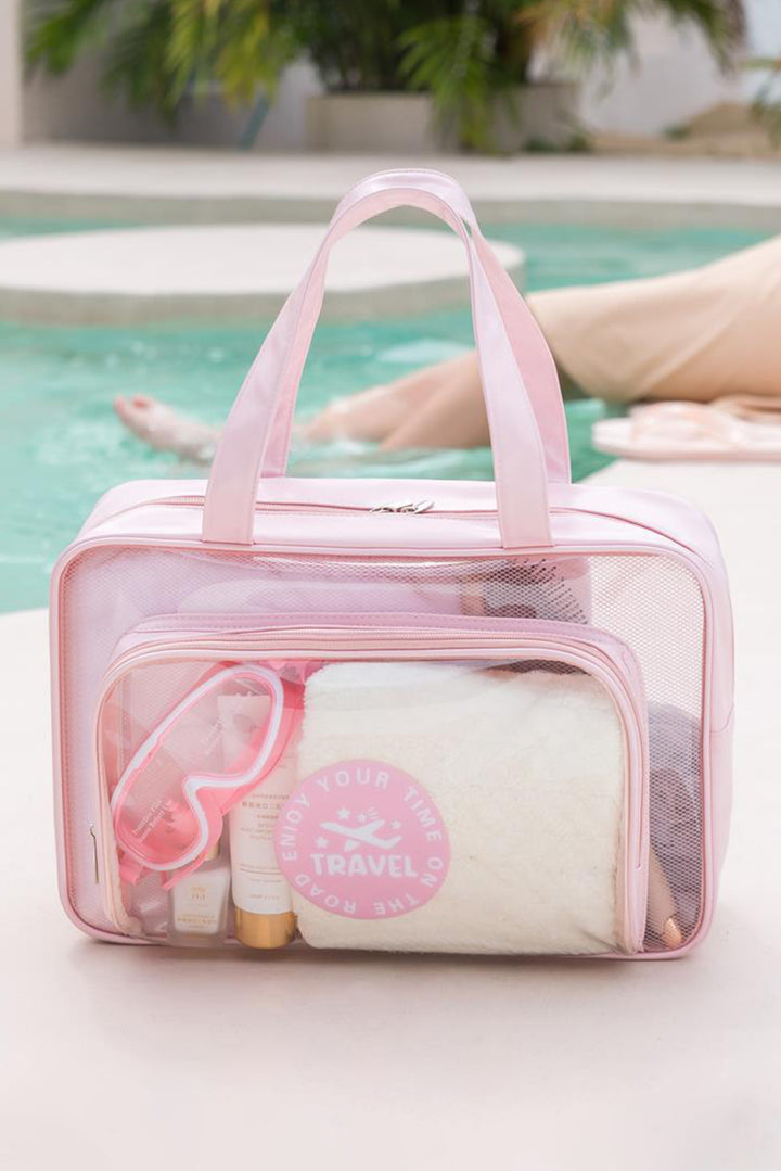 Trousse de maquillage de voyage transparente et imperméable à poches multiples