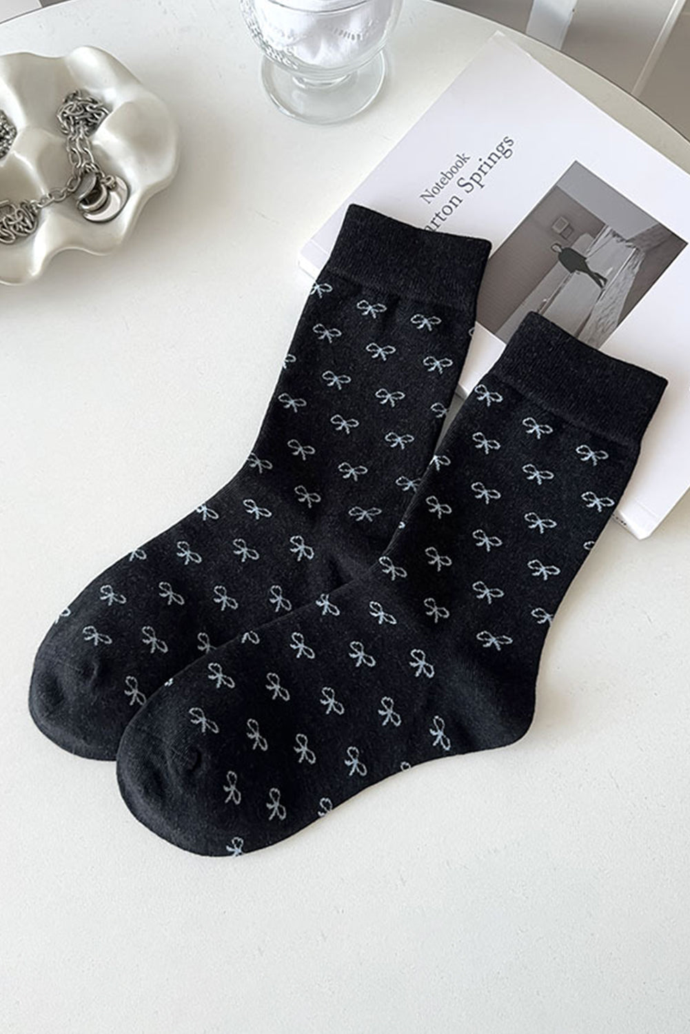 Bow Knots Ribbed Edge Crew Socks