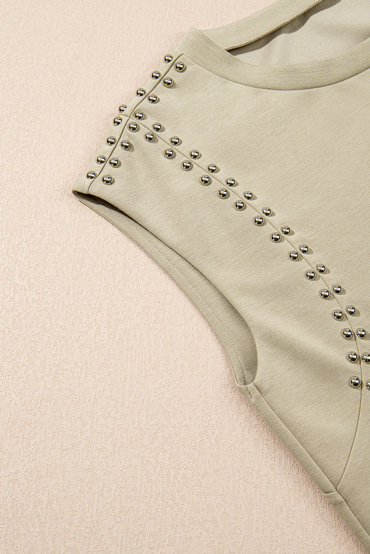 studded cap sleeve round neck t shirt