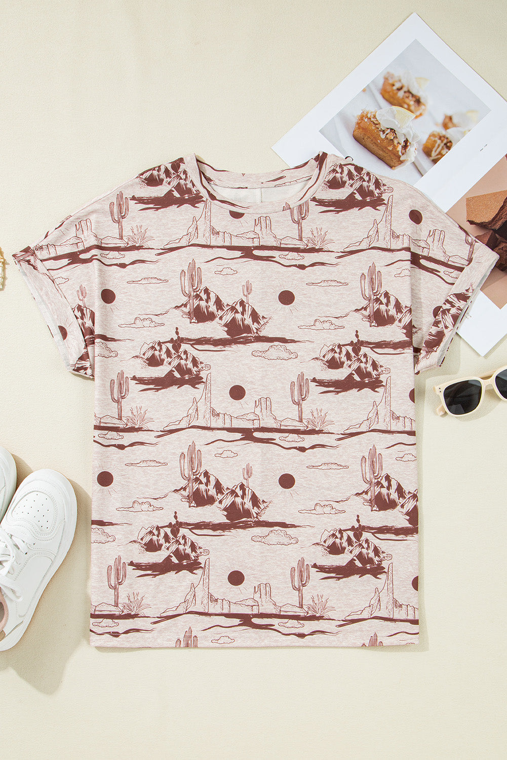 Desert Sand Print Short Sleeve Knit Top
