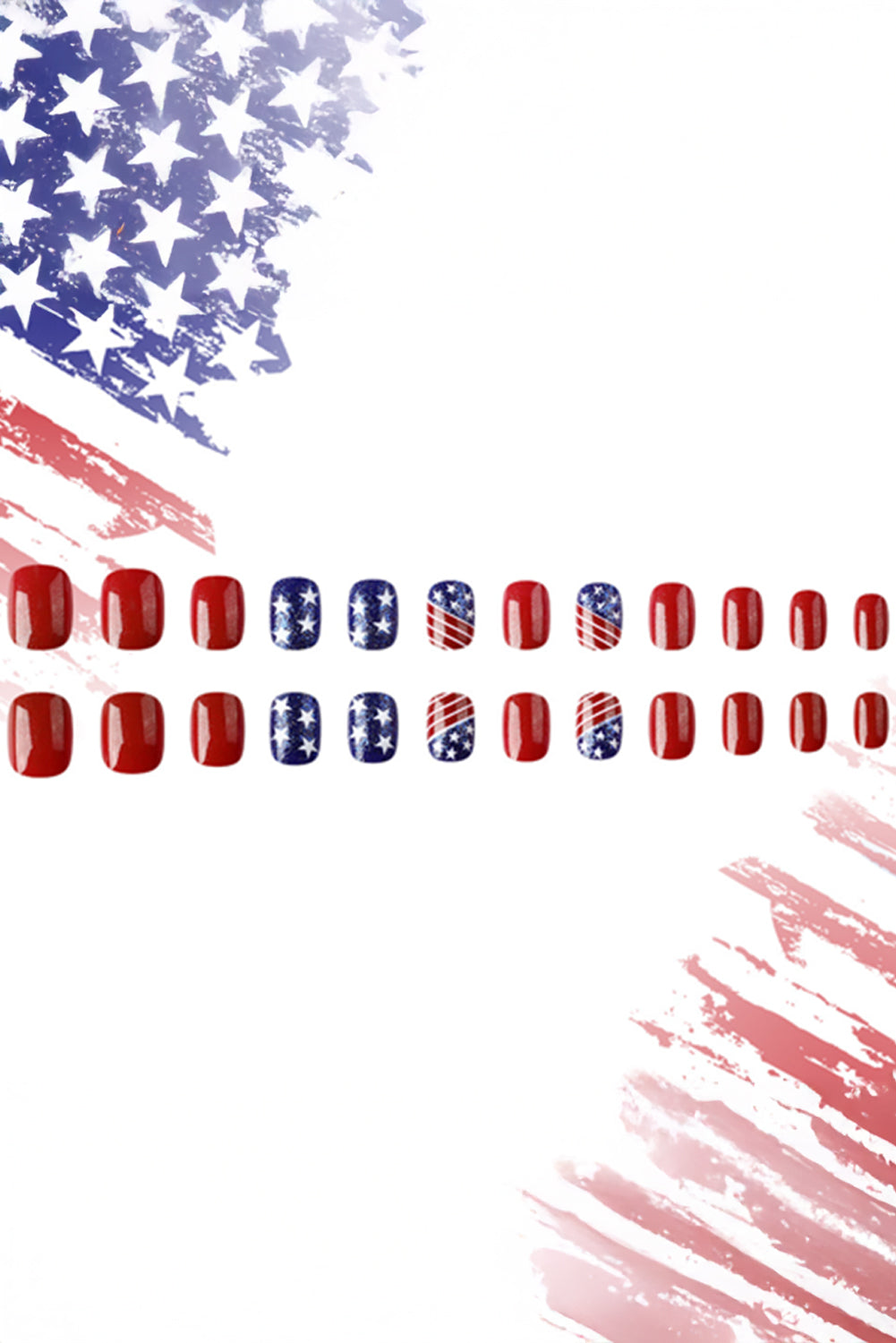 24 Stück kurze, quadratische Nagelaufkleber mit amerikanischer Flagge