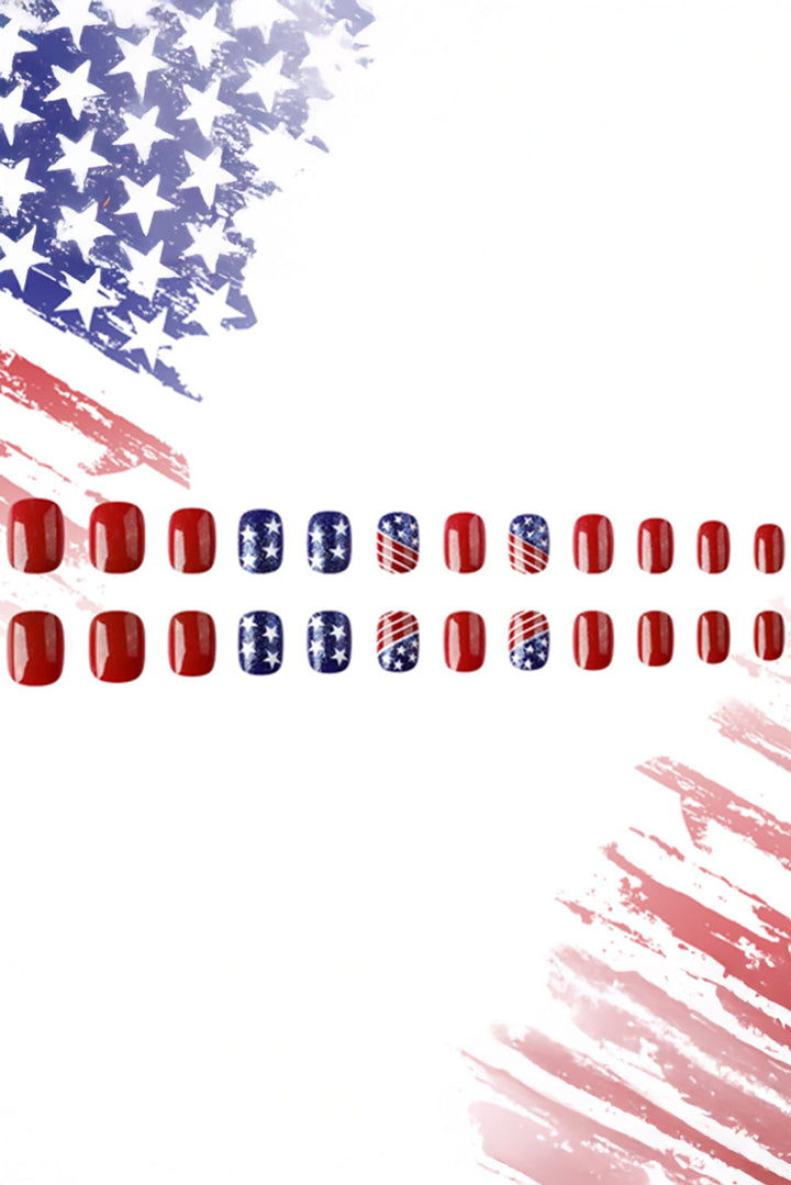 24 Stück kurze, quadratische Nagelaufkleber mit amerikanischer Flagge